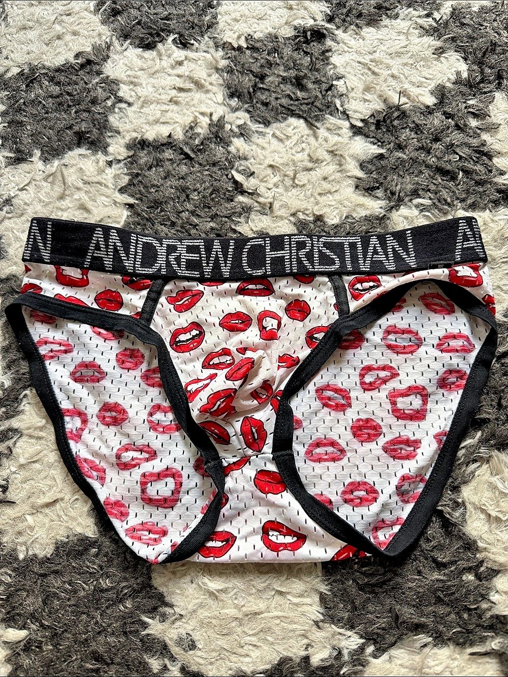 Limited Edition Andrew Christian Kiss Me Brief Briefs in White & Red- Size S